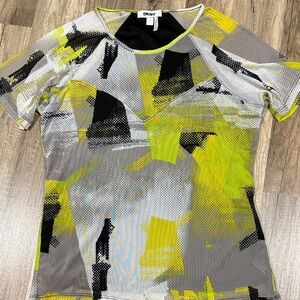 DKNY Women's Short Sleeve Top - Yellow, Black, and Gray